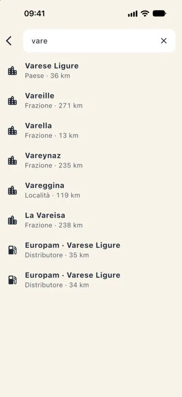 Ricerca «vare» senza rete: Varese Ligure paese a 36 km, Varella frazione, Vareggina località e due distributori.